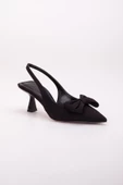 Büyük Numara Fiyonklu Saten Siyah Kadın Topuklu Ayakkabı thumbnail 4