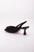 Büyük Numara Fiyonklu Saten Siyah Kadın Topuklu Ayakkabı thumbnail 5