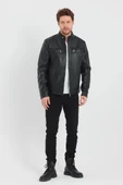 Siyah Renk Spor Erkek Deri Ceket - 9