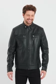 Siyah Renk Spor Erkek Deri Ceket - 10