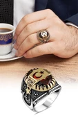 Ayyıldız Desenli Gümüş Erkek Yüzük - 1