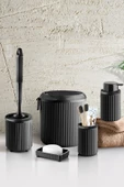 Çöp Kovası Tuvalet Fırçası Sıvı Sabunluk Diş Fırçalık 5 Parça Banyo Seti 4 Litre Siyah 3005 - 1