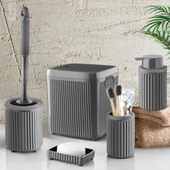 Çöp Kovası Tuvalet Fırçası Sıvı Sabunluk Diş Fırçalık 5 Parça Banyo Seti 5 Litre Gri  3088 - 1