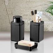 Banyo Takımı Diş Fırçalık Sıvı Sabunluk Katı Sabunluk 3 Lü Set Siyah 3465 - 1