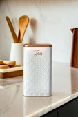 1 Adet Gofreli Beyaz & Rose Gold Çay Saklama Kavanozu 3 lt - 1