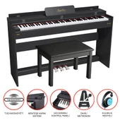 Jwin Sapphire SDP-130  Siyah Tuş Hassasiyetli 88 Tuşlu Kapaklı Dijital Piyano Tabure+ Kulaklık - 1