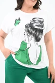 Kadın Büyük Beden Kız Baskılı T-shirt Takım 3800-23 - 11