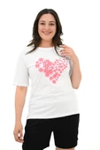 Kadın Büyük Beden Kalp şeklinde Papatya Baskılı T-Shirt 1575-23 - 12
