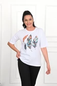 Kadın Büyük Beden Tüy Desen Baskılı T-Shirt 1570-23 - 12