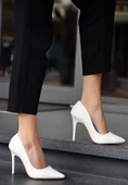 Hillar Beyaz Cilt Stiletto Ayakkabı - 1