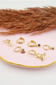 Kadın Kararmaz Altın Kaplama Ayıcık Detaylı 6'lı Zirkon Set Küpe thumbnail 2