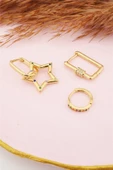 Kadın Kararmaz Altın Kaplama Yıldız Figürlü 3'lı Zirkon Set Küpe thumbnail 4