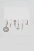 Kadın Kararmaz Altın Kaplama 6'lı Zirkon Set Küpe - 3
