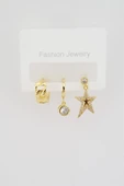 Kadın Altın Kaplama Zirkon Taşlı Yıldız Figürlü 3'lü Küpe Seti thumbnail 1