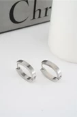 Kadın 316 L Paslanmaz Çelik 2,5 cm Elips Model Küpe thumbnail 1