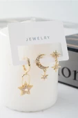 Kadın Vip Seri Zirkon Taşlı Ay ve Yıldız Model 3'lü Küpe Seti thumbnail 2