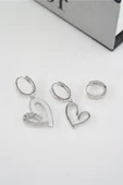 Kadın Vip Seri Zirkon Taşlı Mineli Kalp Model 3'lü Küpe Seti thumbnail 1