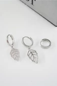 Kadın Vip Seri Zirkon Taşlı Yaprak Model 3'lü Küpe Seti thumbnail 1
