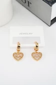 Kadın Vip Seri Baget Zirkon Taşlı Sallantılı Kalp Model Klipsli 2'li Set Küpe thumbnail 4