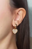 Kadın Vip Seri Baget Zirkon Taşlı Sallantılı Kalp Model Klipsli 2'li Set Küpe thumbnail 2