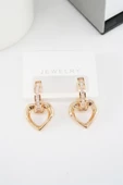 Kadın Vip Seri Baget Zirkon Taşlı Sallantılı Kalp Model Klipsli 2'li Set Küpe thumbnail 3