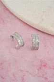 Kadın Vip Seri Baget Zirkon Taşlı  925 Ayar Gümüş Klipsli Küpe Seti thumbnail 1