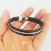 Üç Model Deri ve Silikon Çelik Klipsli Ayarlanabilir Bileklik thumbnail 1