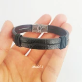 Üç Model Deri ve Silikon Çelik Klipsli Ayarlanabilir Bileklik thumbnail 2