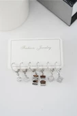 Kadın Zirkon Taşlı Sallantılı Kare Figürlü Klipsli 6'lı Küpe Seti thumbnail 3