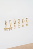 Kadın Zirkon Taşlı Sallantılı Yıldız Figürlü Klipsli 6'lı Küpe Seti thumbnail 1