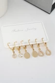 Kadın Zirkon Taşlı Sallantılı Damla Figürlü Klipsli 6'lı Küpe Seti thumbnail 1