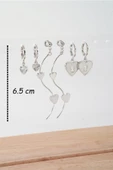 Kadın 6.5 cm Zigzag Sallantılı ve  Sedefli Kalp Model 6'lı Küpe Seti thumbnail 4