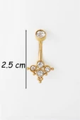 Kadın 316L Anti Alerjenik Topcuklu Zirkon Taşlı Göbek Piercing - 2