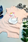 Bebek Yazlık Kısa Kol Şort Tek Parça Çıtçıtlı Tulum Zıbın %100 Pamuk Pembe Kuğu - 2