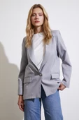 Tek Düğmeli Blazer Ceket Gri - 3