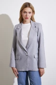 Tek Düğmeli Blazer Ceket Gri - 5