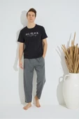 Erkek Mavi Bisiklet Yaka Kısa Kol Yuvarlak Yaka Cepli Yazlık Pamuklu Pijama Takımı - 4