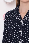 Kadın Kalpli Önden Düğmeli Gömlek Yaka Uzun Kol Mevsimlik Pamuk Likra Cepli Pijama Takımı - 9