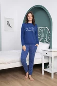 Kadın Bisiklet Yaka Kışlık Termal Cepli Bilek Manşetli/Lastikli Pijama Takımı - 5