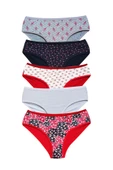 Pamuklu Geniş Kenarlı Likralı Desenli Bato Kadın Külot 5'li Paket Set 1 - 1