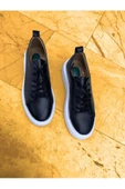 Hakiki Deri Siyah Beyaz Yüksek Tabanlı Ortopedik Sneaker - 2