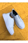Hakiki Deri Siyah Beyaz Yüksek Tabanlı Ortopedik Sneaker - 5