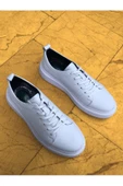 Hakiki Deri Siyah Beyaz Yüksek Tabanlı Ortopedik Sneaker - 4