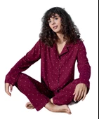 Kadın Gömlek Yaka Önden Düğmeli Mevsimlik Uzun Kol Milan Pijama Takımı - 10