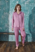 Kadın Gömlek Yaka Önden Düğmeli Mevsimlik Uzun Kol Milan Pijama Takımı - 9