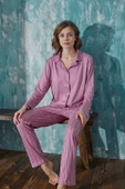 Kadın Gömlek Yaka Önden Düğmeli Mevsimlik Uzun Kol Milan Pijama Takımı - 8