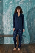 Kadın Gömlek Yaka Önden Düğmeli Mevsimlik Uzun Kol Milan Pijama Takımı - 1