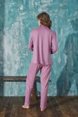 Kadın Gömlek Yaka Önden Düğmeli Mevsimlik Uzun Kol Milan Pijama Takımı - 7