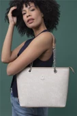 Benetton Bej Eskitme Monogram Kadın Kol Çantası BNT 1279 - 2
