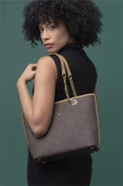 Benetton Kahverengi Eskitme Monogram Kadın Kol Çantası BNT 1279 - 3